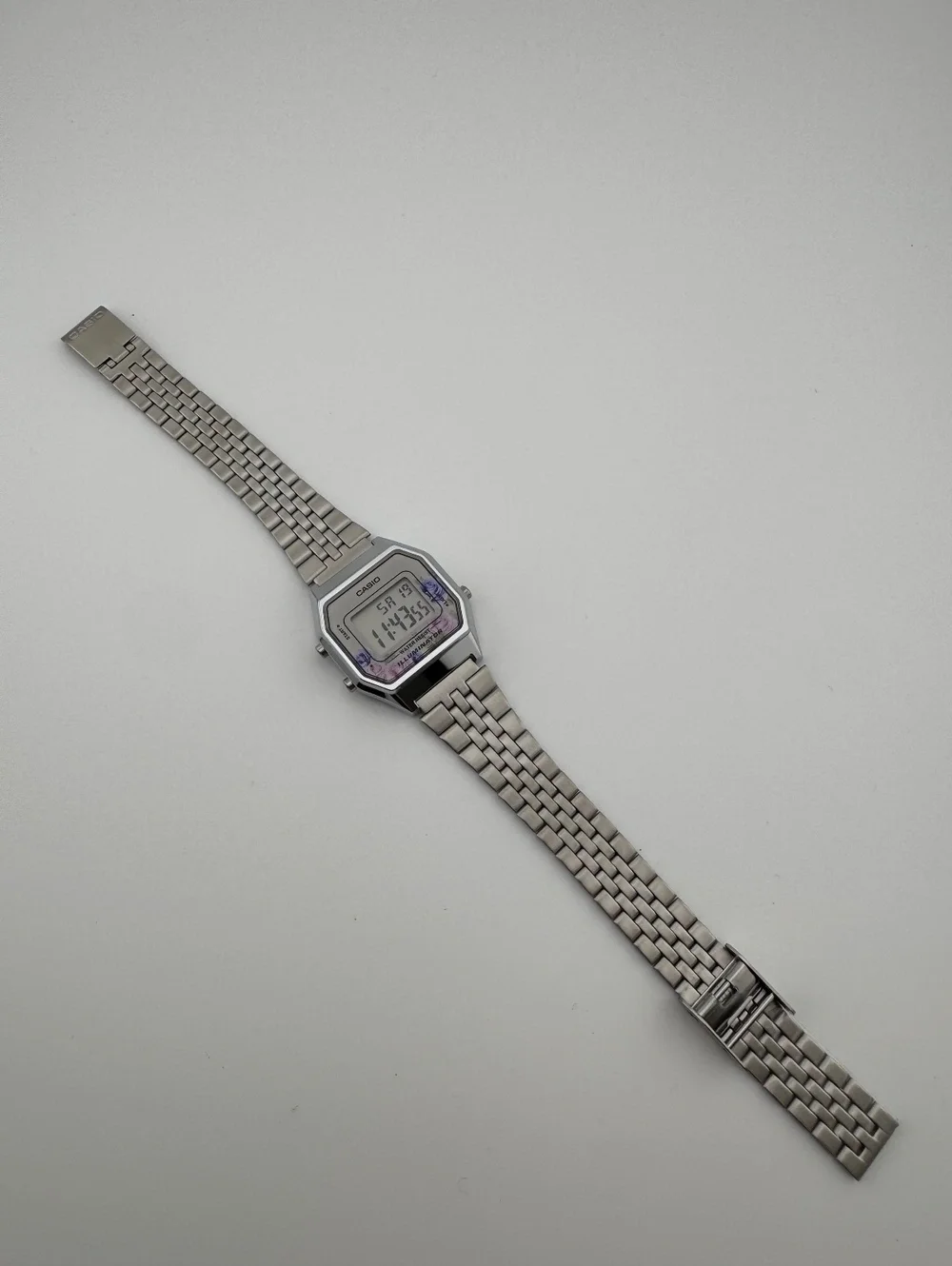 Casio Vintage Floral Digital Watch, Silver Stainless Steel Bracelet, Unisex